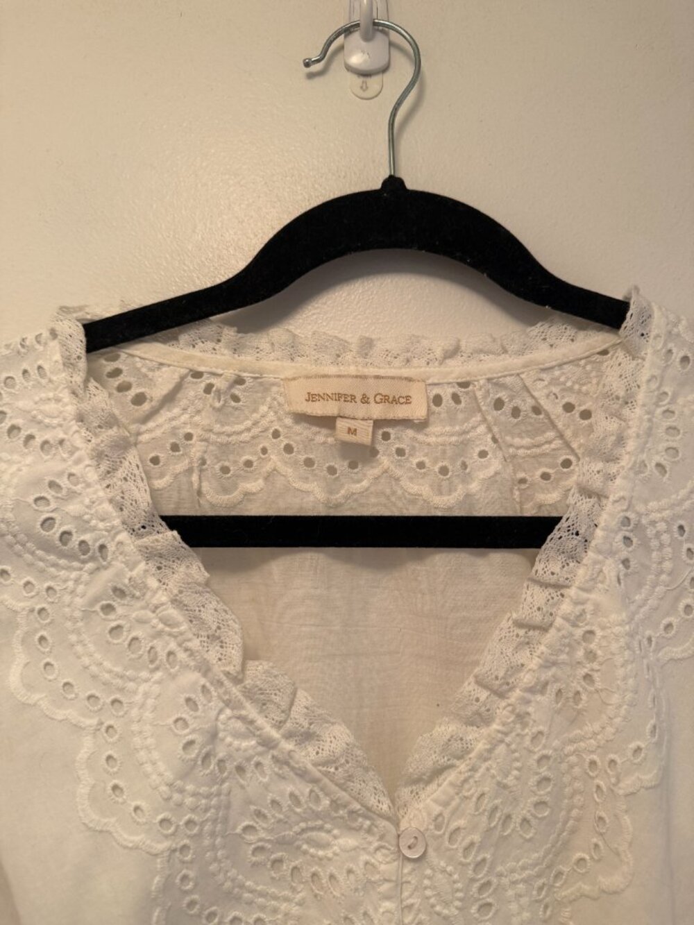 Jennifer & Grace White Eyelet Smocked Peplum Blouse | Boho Top | M - Picture 2 of 5